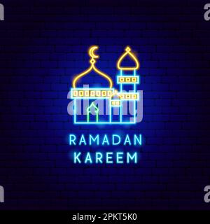Mosque Ramadan Neon Label Stock Vector