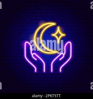Islam Moon Hands Neon Sign Stock Vector