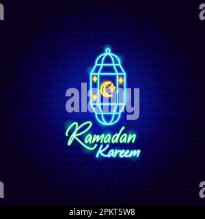 Ramadan Kareem Neon Label Stock Vector