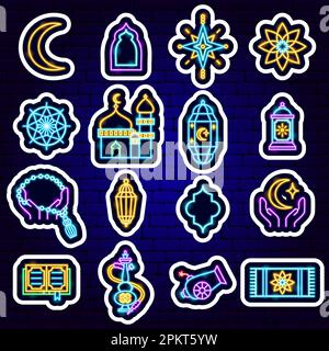 Ramadan Kareem Neon Stickers Stock Vector