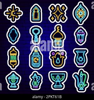 Ramadan Neon Stickers Stock Vector