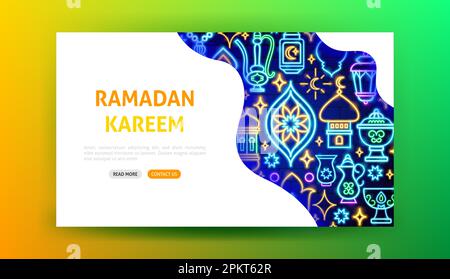 Ramadan Holiday Neon Landing Page Stock Vector