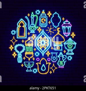 Ramadan Kareem Holiday Neon Concept Stock Vector