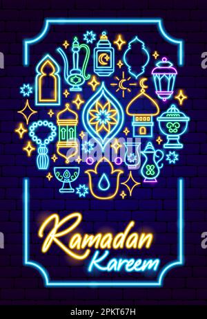 Holiday Ramadan Kareem Neon Poster Stock Vector