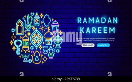 Ramadan Holiday Neon Banner Design Stock Vector