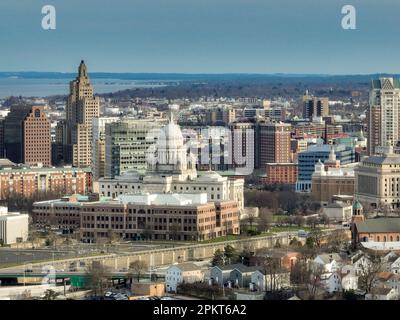 Spring afternoon aerial photo of downtown Providence, Rhode Island Stock Photo