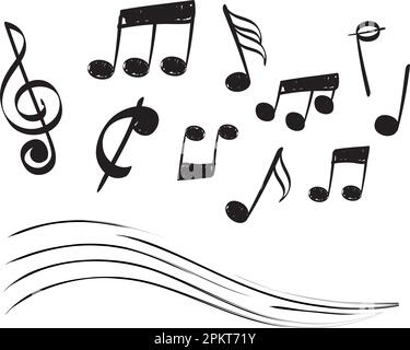 Doodle music notes. Simple song drawing musical symbols, singing melody vector decoration elements Stock Vector