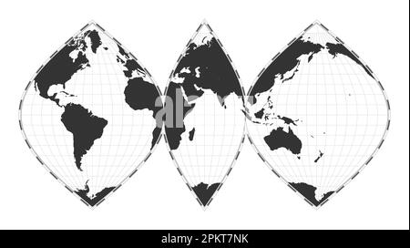 Vector world map. Interrupted sinusoidal projection. Plain world geographical map with latitude and longitude lines. Centered to 60deg W longitude. Ve Stock Vector