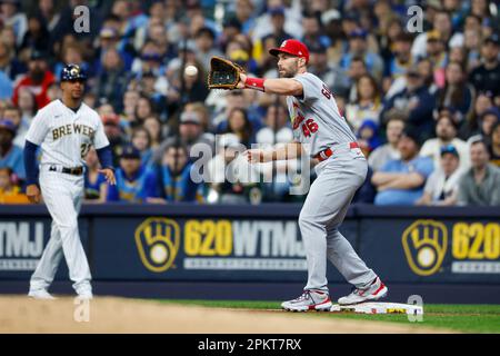 Arizona Diamondbacks' Evan Longoria hits against the Milwaukee Brewers  during the first inning of a baseball game, Monday, April 10, 2023, in  Phoenix. (AP Photo/Matt York Stock Photo - Alamy