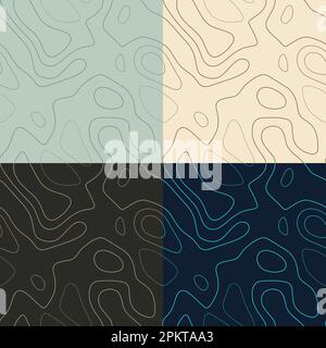 Topography patterns. Seamless elevation map tiles. Awesome isoline background. Powerful tileable patterns. Vector illustration. Stock Vector