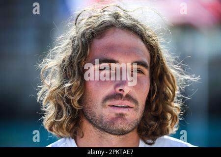 Roquebrune-Cap-Martin, France, France. 8th Apr, 2023. Stefanos TSITSIPAS of Greece during the Rolex Monte-Carlo, ATP Masters 1000 tennis event on April 8, 2023 at Monte-Carlo Country Club in Roquebrune Cap Martin, France - Photo Matthieu Mirville/DPPI (Credit Image: © Matthieu Mirville/ZUMA Press Wire) EDITORIAL USAGE ONLY! Not for Commercial USAGE! Stock Photo