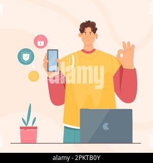 Business man showing secure mobile phone identity verification isolated ...