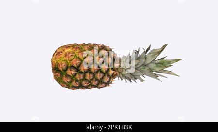 Top of view uncut pineapple on isolated white background. Stock Photo