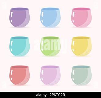Set of flower pots in flat style. Multi-colored flower pots.For the design of applications, stickers, prints, patterns. Stock Vector