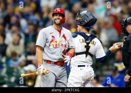 April 8, 2023: St. Louis Cardinals first baseman Paul Goldschmidt (46) gets  ready to bat during the game between the Milwaukee Brewers and the St.  Louis Cardinals at American Family Field on