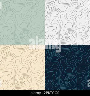 Topography patterns. Seamless elevation map tiles. Attractive isoline background. Creative tileable patterns. Vector illustration. Stock Vector