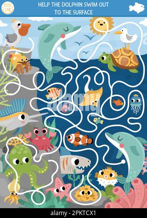 Under the sea maze for kids with turtle, whale, shark, bass, parrotfish ...