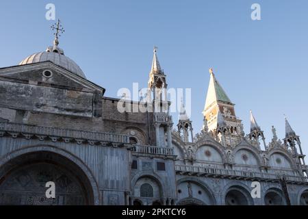 Architectural detail of the Patriarchal Cathedral Basilica of Saint Mark, commonly known as St Mark's Basilica , the cathedral church of Venice Stock Photo