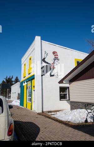 Dr. Seuss mural on a building in downtown Wolseley, Saskatchewan, Canada Stock Photo