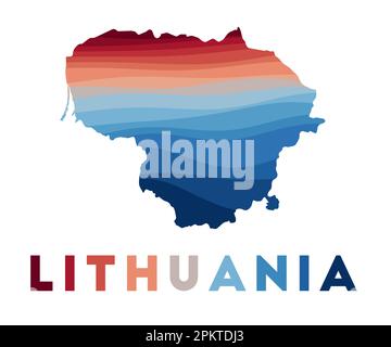 Lithuania map. Map of the country with beautiful geometric waves in red and blue colors. Vivid Lithuania shape. Vector illustration. Stock Vector