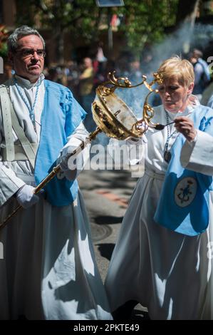 Glorious Encounter (Encuentro Glorioso) procession during Easter Sunday in the streets of Zaragoza, Aragon, Spain Stock Photo