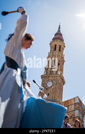 Glorious Encounter (Encuentro Glorioso) procession passes by La Seo Square during Easter Sunday in the streets of Zaragoza, Aragon, Spain Stock Photo