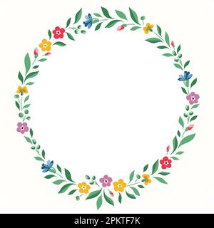 Bright Chintz Romantic Meadow Wildflowers Vector Round Frame Stock Vector