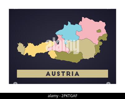 Austria map. Country poster with regions. Old grunge texture. Shape of ...