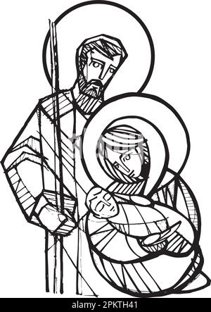 A vector illustration of Joseph, Mary and baby Jesus for nativity ...