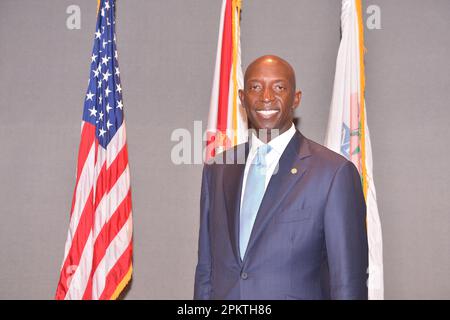 Miramar, USA. 06th Apr, 2023. MIRAMAR, FL - APRIL 06: City of Miramar Mayor Wayne M. Messam poses for portrait after the swearing-in ceremony for elected official at Miramar Cultural Center on April 06, 2023 in Miramar, Florida. (Photo by JL/Sipa USA) Credit: Sipa USA/Alamy Live News Stock Photo