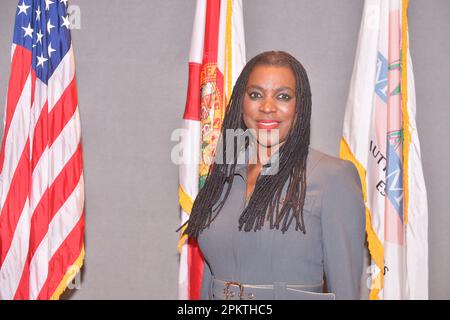 Miramar, USA. 06th Apr, 2023. MIRAMAR, FL - APRIL 06: City of Miramar Commissioner Alexandra P. Davis poses for portrait after her swearing-in ceremony for elected official at Miramar Cultural Center on April 06, 2023 in Miramar, Florida. (Photo by JL/Sipa USA) Credit: Sipa USA/Alamy Live News Stock Photo