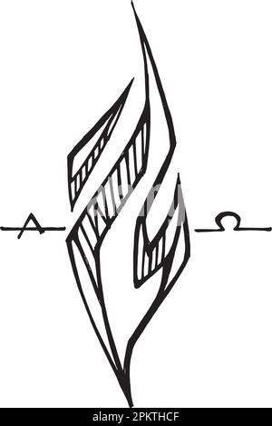 Hand drawn vector illustration or drawing of alpha and omega flame Stock Vector