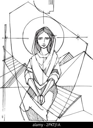 Hand drawn vector illustration or drawing of  Mary Stock Vector