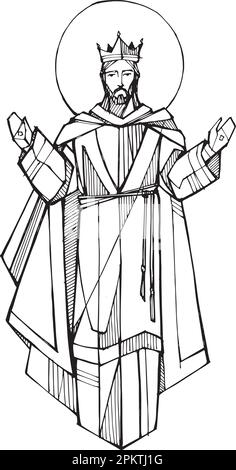 Hand drawn vector illustration or drawing of Christ the King Stock Vector