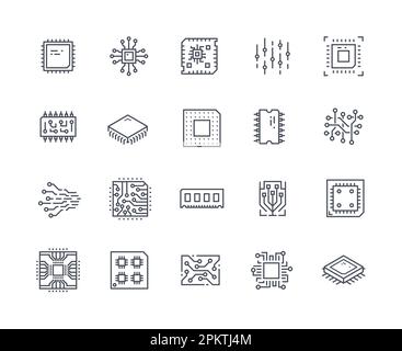 Chips icons outline set Stock Vector