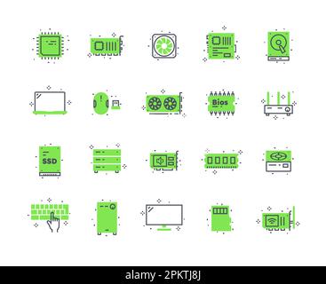 Computer components color set Stock Vector