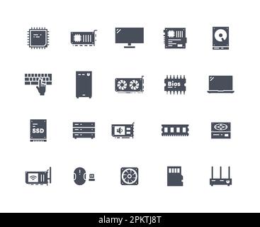 Computer components black set Stock Vector