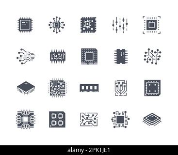 Chips icons black set Stock Vector