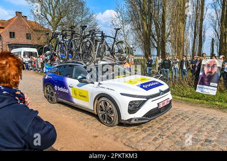 Gruson, France. 09th Apr, 2023. car from Team Flanders - Baloise pictured on Carrefour de lArbre, on Sunday 9 April 2023, Gruson, France . Credit: sportpix/Alamy Live News Stock Photo