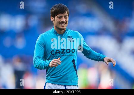 David Silva of Real Sociedad in action during the La Liga Santander match between Real Sociedad and Getafe CF at Reale Arena Stadium on April 8, 2023, Stock Photo