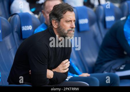 Getafe CF head coach Quique Sanchez Flores during the La Liga Santander match between Real Sociedad and Getafe CF at Reale Arena Stadium on April 8, 2 Stock Photo