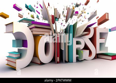 Books in bright covers scatter in different directions, on a light background, template for flyers. Learning concept, book day, knowledge day Stock Photo