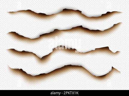 Burnt paper hole, page edges and corners. 3d vector with realistic fire ...