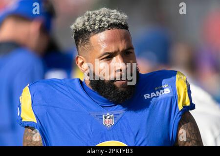 FILE - Los Angeles Rams wide receiver Odell Beckham Jr. stands for the  national anthem before the team's NFL football game against the Arizona  Cardinals on Dec. 13, 2021, in Glendale, Ariz.