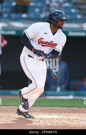 Cleveland Guardians' Josh Bell bats against the Seattle Mariners during the  first inning of a baseball game, Friday, April 7, 2023, in Cleveland. (AP  Photo/Ron Schwane Stock Photo - Alamy