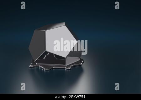 Metallic dodecahedron melting on dark background. 3d illustration. Stock Photo