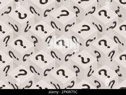 White dice with question marks on their faces. Isometric background. Seamless pattern. 3d illustration. Stock Photo