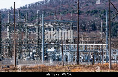 The Warren Electric Substation on State Route 6 in Starbrick, Pennsylvania, USA on a sunny spring day Stock Photo