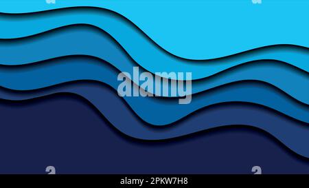 Wavy overlap 3d paper carve cut out style shapes design layout abstract background in Aqua ocean blue color realistic relief carving art Stock Vector