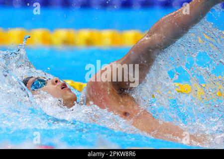 Tokyo, Japan. 7th Apr, 2023. Hidekazu Takehara Swimming : Japan Swimming Championships (JAPAN SWIM 2023) Men's 200m Backstroke Final at the Tokyo Aquatics Centre in Tokyo, Japan . Credit: Naoki Nishimura/AFLO SPORT/Alamy Live News Stock Photo